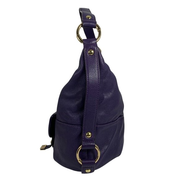 MICHAEL Michael Kors Fulton Large Purple Leather Shoulder Handbag Belted Sides - Picture 4 of 16